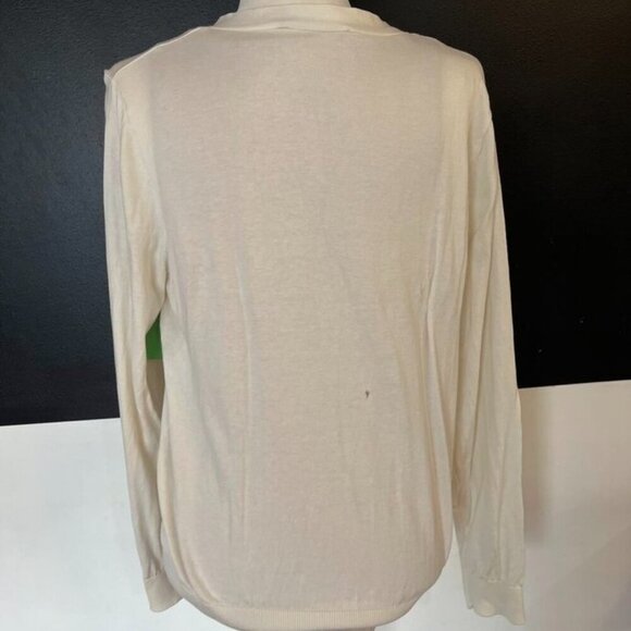 Mango Silk-Blend Ribbed Cardigan Ecru | Size L | Flawed - Picture 9 of 13